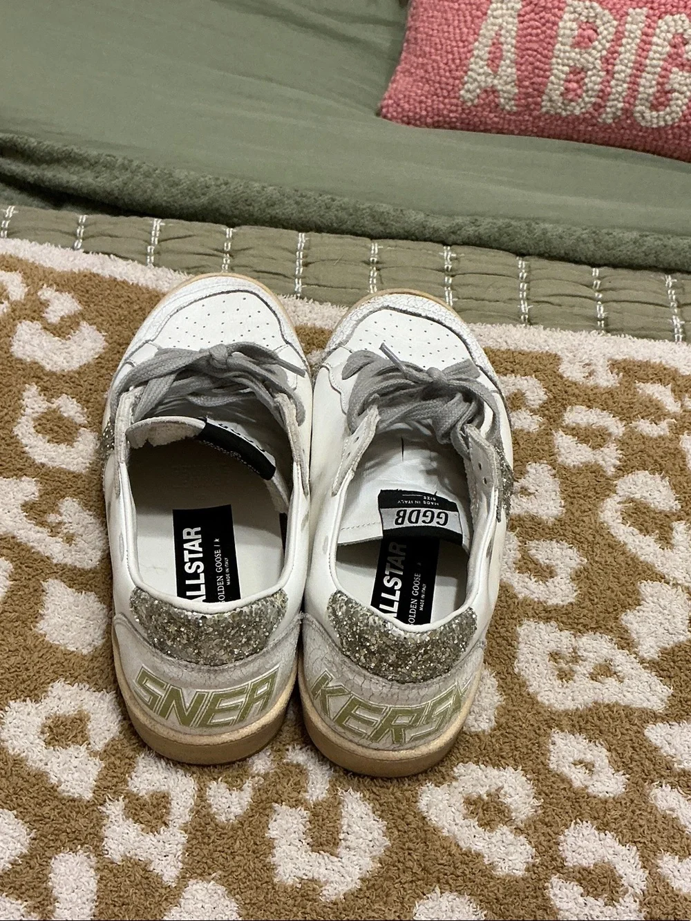 Golden Goose White Leather Low-Top Sneakers with Silver Glitter Star